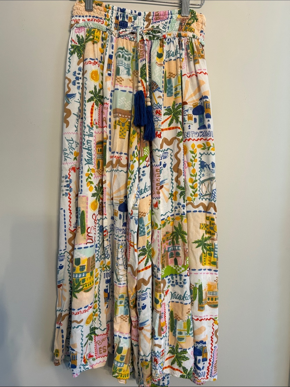 Multicolor Printed Maxi Skirt with Tassel Waist